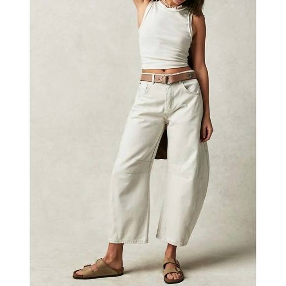 FREE PEOPLE Denim - Free People Wide Leg Flare Jeans in Off-White/Cream